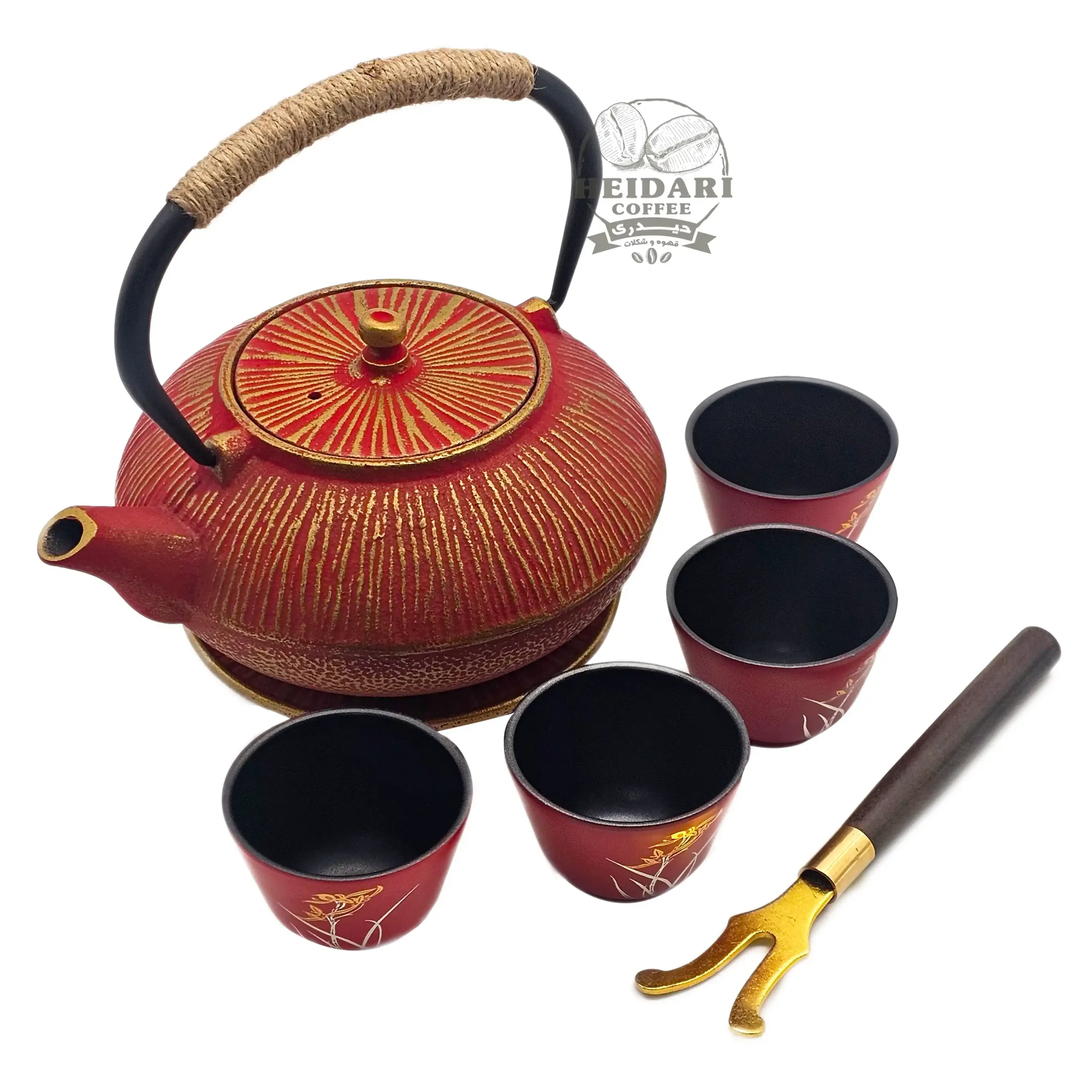 ست قوری چدنی قرمز و فنجان 3 ست قوری چدنی قرمز و فنجان