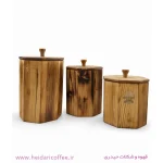 ست بانکه چوبی ۳ عددی مدل هشت‌ضلعی (پاسماوری چوبی سوخته)