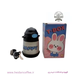 قمقمه استیل ۳۱۶ نی‌دار سیلیکونی بنددار کودکانه T.box(حجم ۵۰۰ میل مشکی)