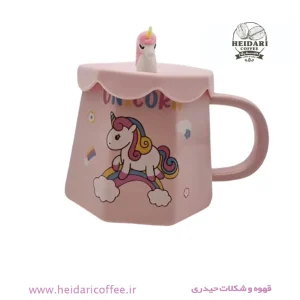 ماگ یونیکورن اسب شاخ دار صورتی درب سیلیکونی وارداتی