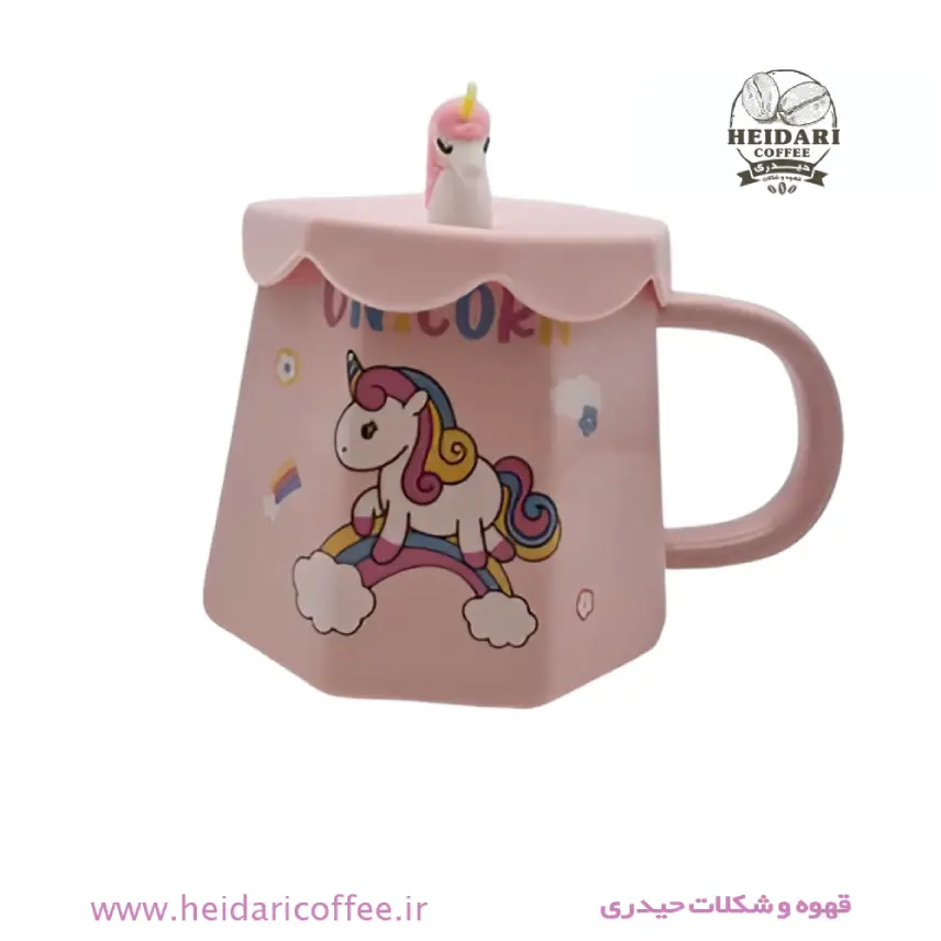 ماگ یونیکورن اسب شاخ دار صورتی درب سیلیکونی وارداتی