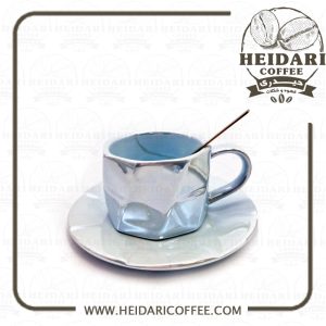 فنجان و نعلبکی سرامیکی قاشق طلایی الماسی